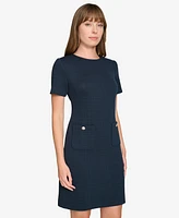 Tommy Hilfiger Petite Grid-Knit Short-Sleeve Shift Dress