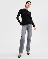 I.n.c. International Concepts Women's Long-Mesh-Sleeve Crewneck Top, Exclusively at Macy's
