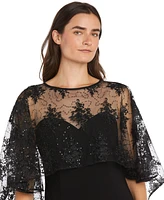 R & M Richards Women's Sequin-Mesh Cape-Overlay Dress