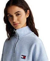 Tommy Jeans Women's Boxy Cropped Badge Quarter-Zip Sweatshirt