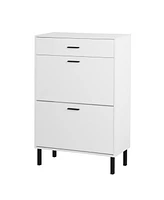Slickblue Freestanding Shoe Cabinet with Metal Legs - Modern Shoe Storage Organizer with 2 Flip Drawers for Entryway