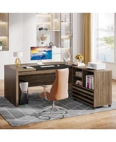 Tribesigns 62.2" Executive Desk with Mobile File Cabinet, L-Shaped Office Desk with Storage Shelves, Large Computer Desk Business Workstation Set for