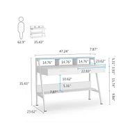 Tribesigns 47 inch Computer & Office Writing Desk with Storage Shelf,Drawers & Monitor Stand Riser for Home Office Use