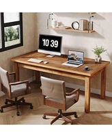 Tribesigns 70 Inch Large Computer Desk, Farmhouse Office Desk Writing Study Desk with Solid Wood Leg's, Executive Desk with Thickened Frame and Board