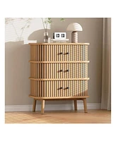 gaomon Fluted 3 Drawer Nightstand With Sliding Door, Mid Century Wooden 3 Drawer Dresser, Chest Of Storage Drawer, Side Table For Bedroom
