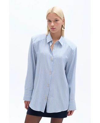 Nocturne Women's Striped Shirt with Shoulder Pad