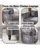 Streamdale Furniture 81-inch Chenille Face-to-face Chaise Lounge with Two Pillows,Nailhead trim,Button Tufted Design and Rolled Arms for Lounge, Livin