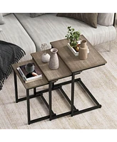 Gymax 3 Pcs Nesting Coffee End Table Set Stacking Side Nightstand Living Room Rustic