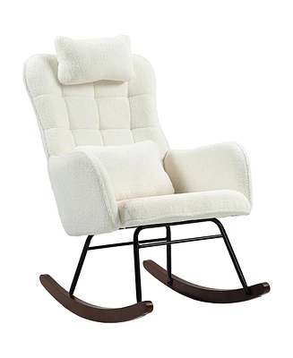 Homcom Boucle Rocking Chair with Headrest and Lumber Pillow