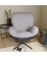 360° Swivel Accent Chair, Modern Chenille Lounge Chair with Faux Leather and Black Metal Base Frame, Comfortable Reading Chair for Small Spaces