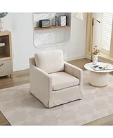 29.92'' Swivel Accent Chair, Upholstered Skirted Swivel Chair with Removable Back Cushion, 360 Degree Comfy Armchair for Living Room, Nursery, Lounge