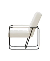 Streamdale Furniture Modern Metal Framed Armchair with Beige Technical Leather, Stylish & Comfortable Indoor Lounge Accent Chair for Living Room, Offi