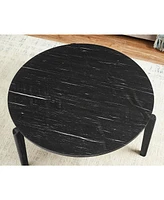 Living Room Coffee Table: Modern and stylish 36 inch round small coffee table, imitation marble tabletop with rubber wood solid wood legs