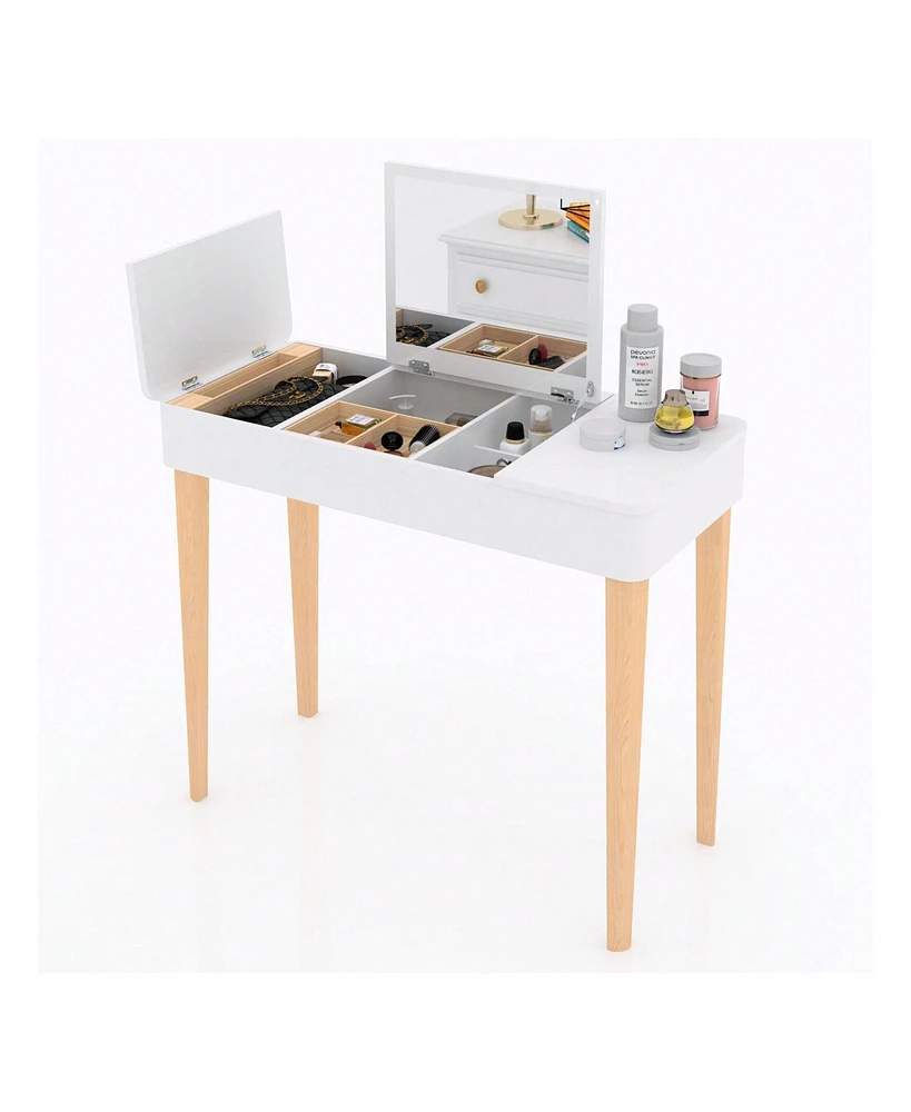 gaomon Vanity Table With Flip Top Mirror,Wooden Makeup Dressing Table,Flip Top Makeup Vanity Table With Double Door Compartment,Writing Desk & Dresser