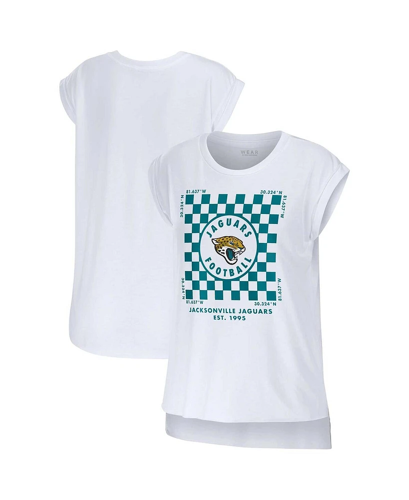 Wear by Erin Andrews Women's White Jacksonville Jaguars Checker Muscle Tank Top