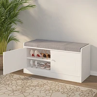 Shoe Storage Bench with 2 Door Cabinet, Entryway Bench with Shoe Storage, Shoe Bench with Cushion, Adjustable Shelves, Shoe Rack Bench for Entrance, H