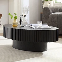 Modern Handcraft Drum Coffee Table Length 43.7 inch Ellipse Coffee Table for Living Room,Small Coffee Table with Sturdy Pedestal,Black Mdf