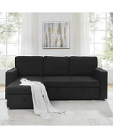 Streamdale Furniture Linen Upholstered Sleeper Sectional Sofa, Shaped Modular Convertible Sofa with Storage Chaise,There are two cup holders in the mi
