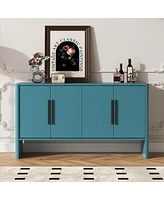 4-Door Large Storage Retro Sideboard with Adjustable Shelves and Long Handles for Kitchen, Dining Room and Living Room (Black)