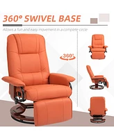 Faux Leather Manual Recliner, Adjustable Swivel Lounge Chair with Footrest, Armrest and Wrapped Wood Base for Living Room, Orange