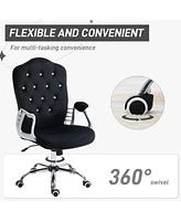 Vinsetto Home Office Chair, Velvet Computer Chair, Button Tufted Desk Chair with Swivel Wheels, Adjustable Height, and Tilt Function, Black