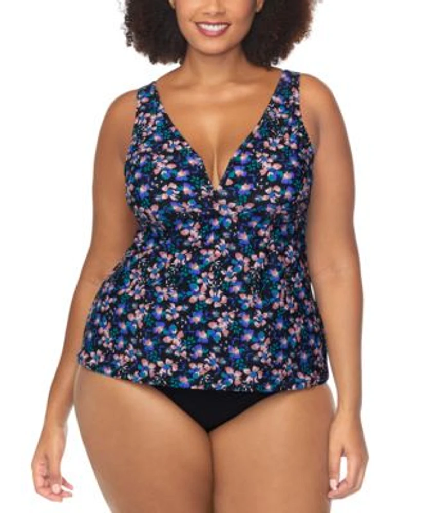 Raisins Curve Trendy Plus Size Tanzania Floral Tankini Top Costa Ruched Bikini Bottoms