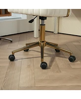 Velvet Home Office Desk Chair, Modern Cute Computer Chair, Wheels Swivel Height Adjustable Swivel Task Chair for Home Office (Beige Velvet)