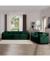 Streamdale Furniture Modern Fabric Living Room Sofa Two Piece Set, Two 2-Seater Sofas with 8 Cushion Upholstery Large Deep Seat Recliner, Green Cordur
