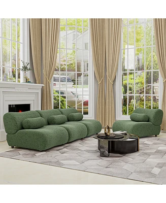 Streamdale Furniture Green Modular Living Room Sofa – Stylish Chenille Fabric Sofa with 70-Degree Reclined Backrest and Cylindrical Pillows, Fl