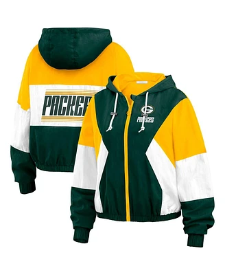 Wear by Erin Andrews Women's Green Bay Packers Color Block Full-zip Windbreaker Jacket