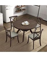 Wooden Dining Table Set, Mid Century Modern Round Rubber Wood Kitchen Table and Cross Back Upholstered Dining Chairs for Dining Room, Kitchen, Saving