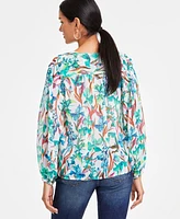 I.n.c. International Concepts Women's Printed Tie-Neck Top, Exclusively at Macy's