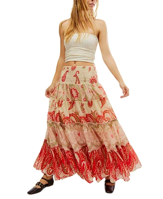 Free People Women's Super Thrills Printed Tiered Cotton Maxi Skirt