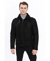 Furniq Uk Men's Leather Shearling Jacket