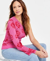 I.n.c. International Concepts Women's One-Shoulder Rose Jacquard Sweater, Exclusively at Macy's