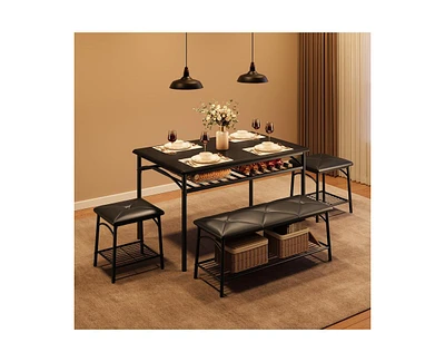 gaomon Dining Table with Benches, Kitchen Set for 4, Room Upholstered Bench and Square Stools, Metal Wood