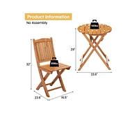 gaomon Foldable Patio Furniture Set, Outdoor Bistro Set for 2, Wooden Table and Chairs Set, Bistro Patio Set for Poolside, Beach, Backyard, Balcony