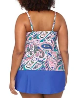 Raisins Curve Trendy Plus Size Aries Underwire Tankini Top Bravo Tummy Control Swim Skirt