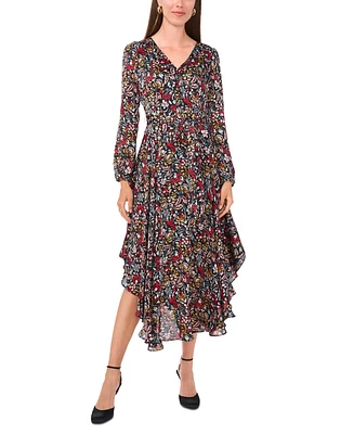 Vince Camuto Women's Floral-Print Asymmetrical-Hem Midi Dress