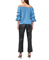 Vince Camuto Women's Satin Off-The-Shoulder Bubble-Sleeve Top