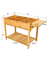 Streamdale Furniture 8 Pockets Horticulture Raised Garden Bed Elevated Wood Planter Box Stand with Foldable Side Table and Storage Shelf for Herb/Vege