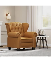 Modern Tufted Push Back Armchair Technical Leather Chair, Adjustable Single Sofa Chair with Sturdy Wood Legs for Bedroom, Living Room, Small Space(Col