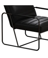 Streamdale Furniture Modern Metal Framed Armchair with Black Technical Leather, Stylish & Comfortable Indoor Lounge Accent Chair for Living Room, Offi