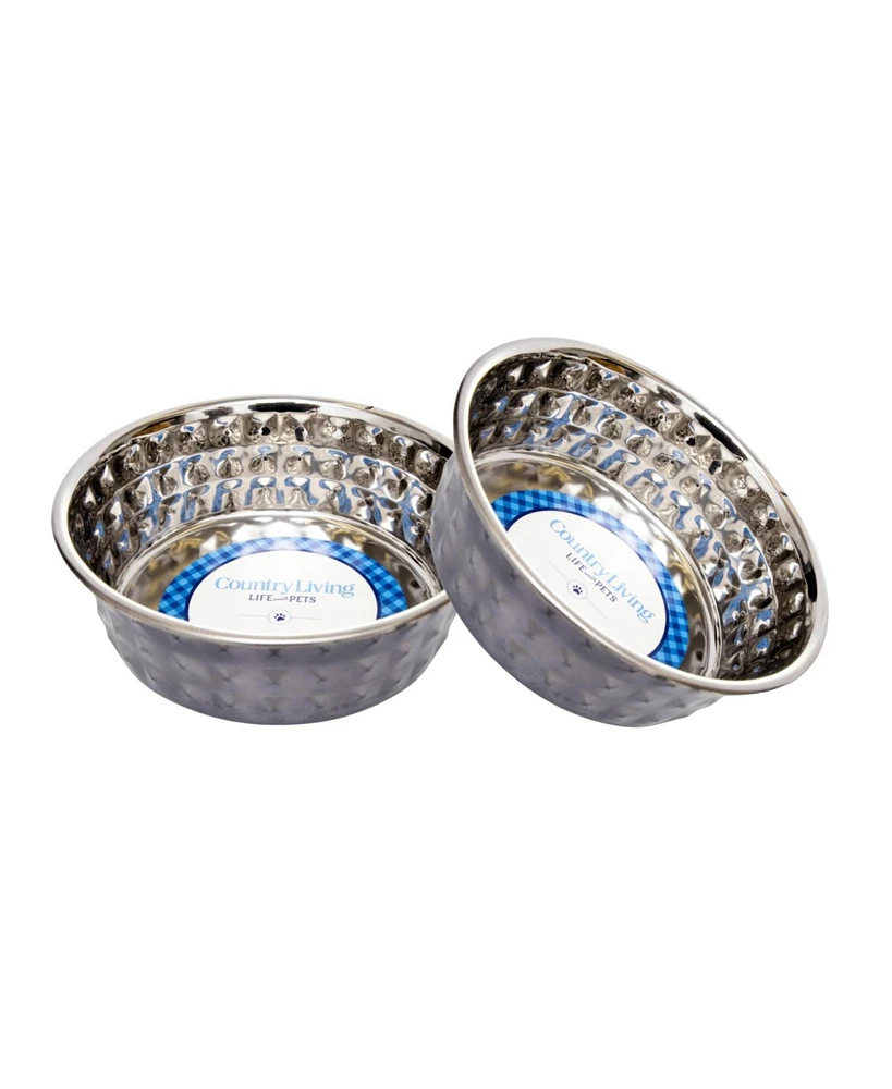 Country Living Set of 2 Hammered Stainless Steel Eco Dog Bowls - Durable & Stylish,