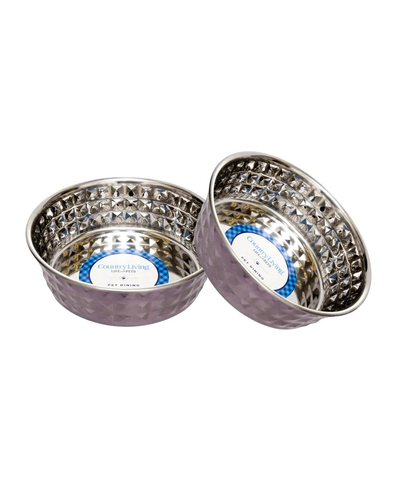 Country Living Set of 2 Hammered Stainless Steel Dog Bowls – Textured, Durable, Stylish & Functional