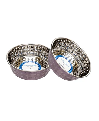 Country Living Set of 2 Hammered Stainless Steel Dog Bowls – Textured, Durable, Stylish & Functional