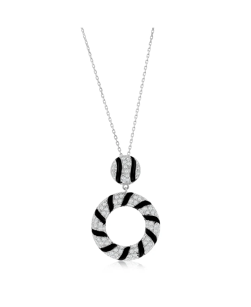 Suzy Levian New York Suzy Levian Sterling Silver Pave White Cubic Zirconia Black Enamel Circle Drop Pendant