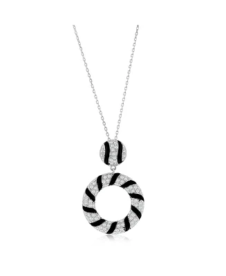 Suzy Levian New York Suzy Levian Sterling Silver Pave White Cubic Zirconia Black Enamel Circle Drop Pendant