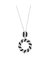 Suzy Levian New York Suzy Levian Sterling Silver Pave White Cubic Zirconia Black Enamel Circle Drop Pendant