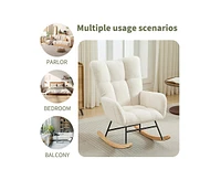 Modern Nursery Rocking Chair Upholstered Glider Chair with High Backrest Rocker Accent Armchair with Solid Wood Legs for Nursery Bedroom Living Room T